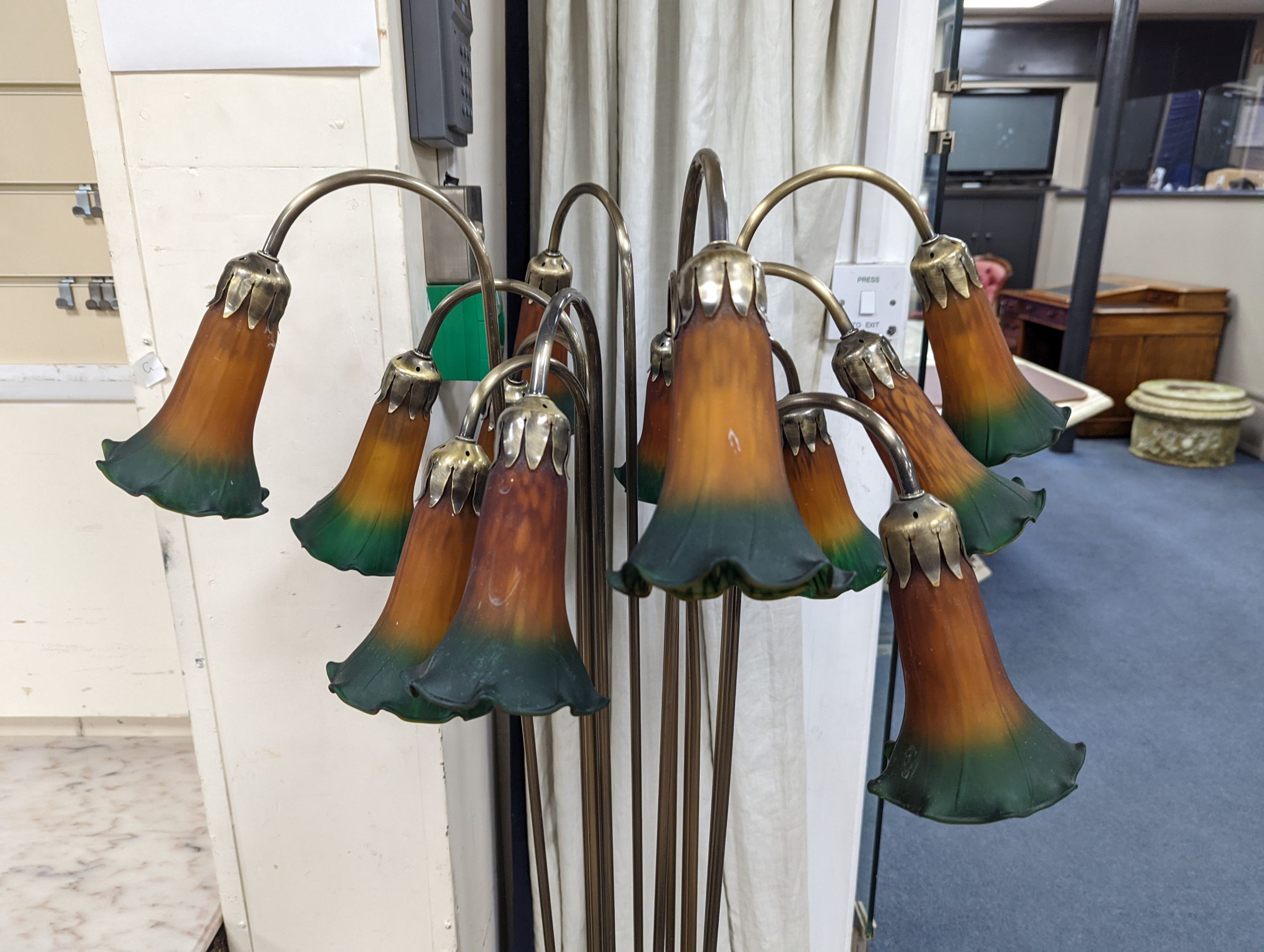 A Tiffany style lily pattern lamp standard, height 153cm